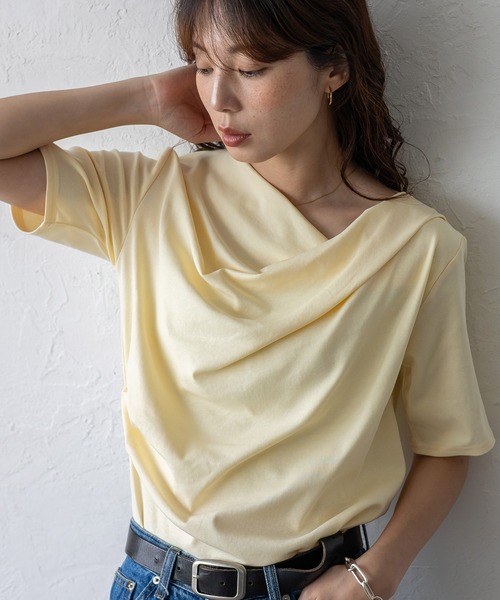 VitaFelice(ヴィータフェリーチェ)の「ドレープ半袖カットソー(Tシャツ/カットソー・レディース・ブラック/オフホワイト/杢グレー/イエロー・FREE)」の17枚目の写真