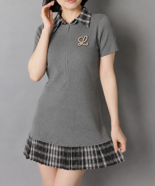 SPINNS(スピンズ)の「半袖ドッキングワンピース/裾プリーツ(ワンピース・レディース・ブルー系その他/ブラック×ホワイト/グレー系その他・ONESIZE)」の3枚目の写真