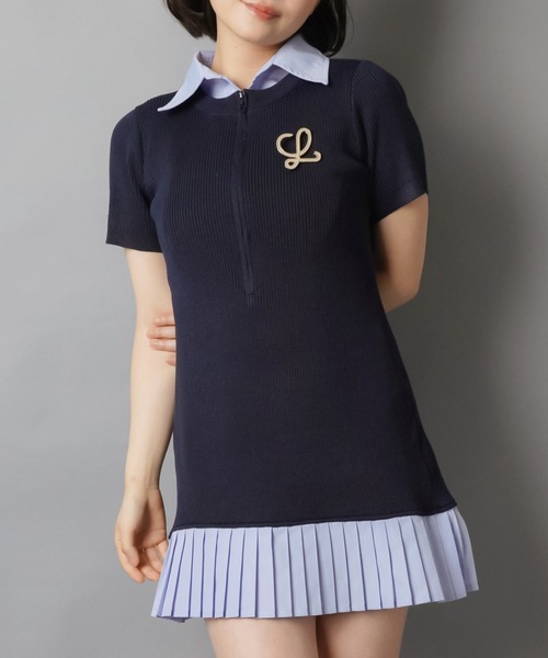 SPINNS(スピンズ)の「半袖ドッキングワンピース/裾プリーツ(ワンピース・レディース・ブルー系その他/ブラック×ホワイト/グレー系その他・ONESIZE)」の1枚目の写真