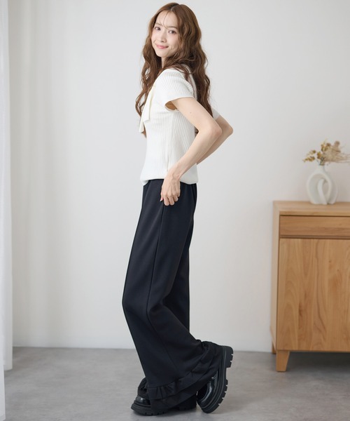 DAYRA(デイラ)の「ダブル フリル ワイド フレア パンツ(その他パンツ・レディース・ネイビー/ブラック・155/160/165)」の4枚目の写真