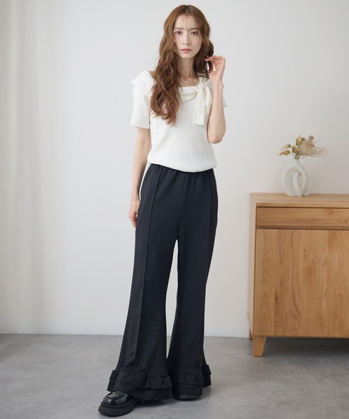 DAYRA(デイラ)の「ダブル フリル ワイド フレア パンツ(その他パンツ・レディース・ネイビー/ブラック・155/160/165)」の7枚目の写真