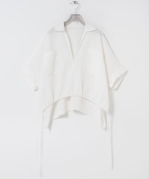 URBAN RESEARCH(アーバンリサーチ)の「ラミーレーヨンハーフスリーブギャザーヘムシャツ(シャツ/ブラウス・レディース・ベージュ系その他/ホワイト/ネイビー・FREE)」の12枚目の写真