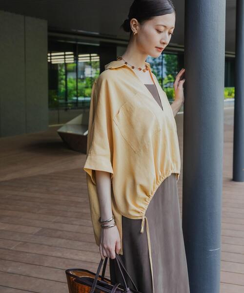 URBAN RESEARCH(アーバンリサーチ)の「ラミーレーヨンハーフスリーブギャザーヘムシャツ(シャツ/ブラウス・レディース・ベージュ系その他/ホワイト/ネイビー・FREE)」の16枚目の写真