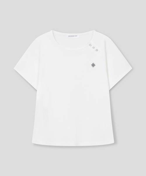 SLOW RECORD HOUSE(スローレコードハウス)の「ヘンリーネックアイレットTシャツ_ホワイト(Tシャツ/カットソー・レディース・ホワイト・1)」の2枚目の写真