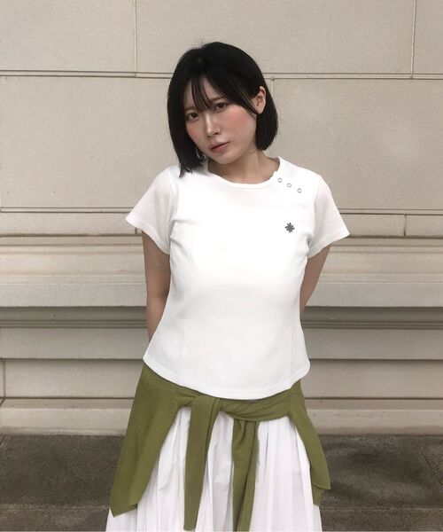 SLOW RECORD HOUSE(スローレコードハウス)の「ヘンリーネックアイレットTシャツ_ホワイト(Tシャツ/カットソー・レディース・ホワイト・1)」の9枚目の写真
