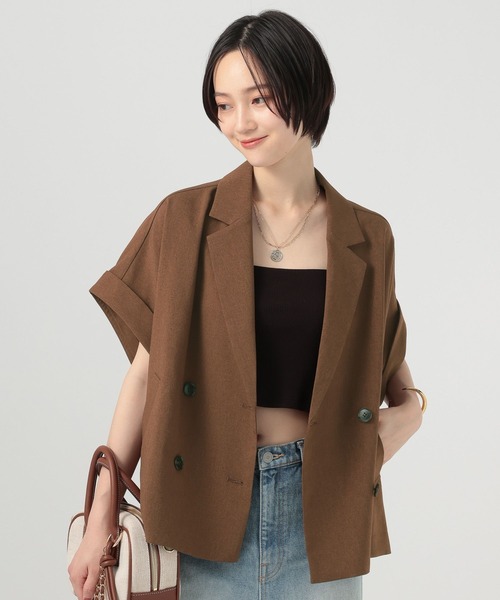 BAYFLOW（ベイフロー）の「[夏の冷房対策に]フレンチスリーブジャケット（テーラードジャケット・レディース・グレイッシュベージュ/ブラウン/チャコール・MEDIUM/SMALL）」の3枚目の写真
