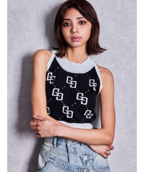 GYDA(ジェイダ)の「GG glitter quiltingアメスリニットトップス(タンクトップ・レディース・オフホワイト/ブラック/ミント/ピンク・FREE)」の6枚目の写真