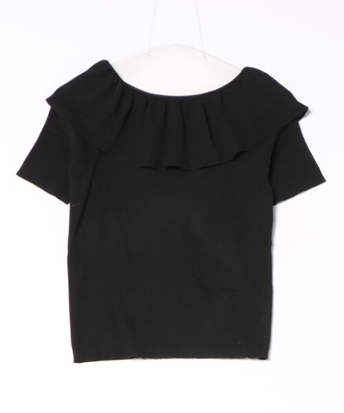 styiro（スタイロ）の「袖フリル半袖ニット オフショルダー（Tシャツ/カットソー・レディース・アイボリー/ホワイト×ブラック/ライトブルー/ブラック/グレー・FREE）」の3枚目の写真