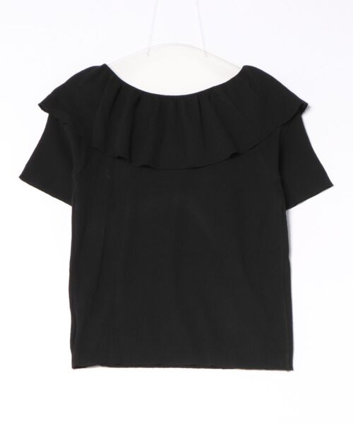 styiro（スタイロ）の「袖フリル半袖ニット オフショルダー（Tシャツ/カットソー・レディース・アイボリー/ホワイト×ブラック/ライトブルー/ブラック/グレー・FREE）」の6枚目の写真