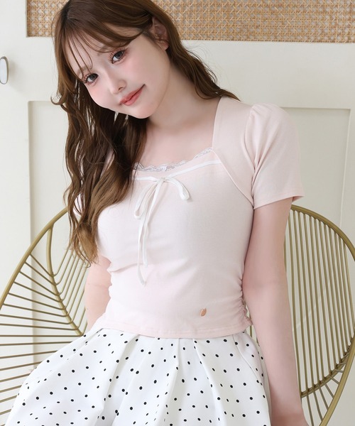 one after another NICE CLAUP(ワンアフターアナザーナイスクラップ)の「ボレロレイヤード風トップス(Tシャツ/カットソー・レディース・ホワイト系その他/ピンク/杢グレー/ブラック・FREE)」の4枚目の写真