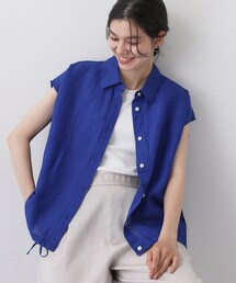 リネンブレンド フレンチスリーブドロストシャツ