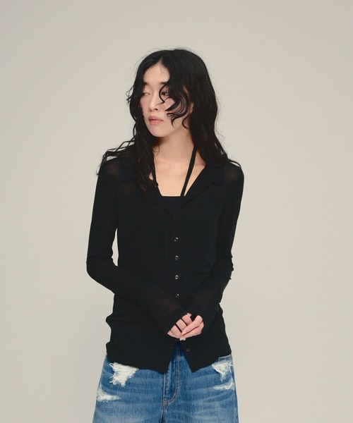 eL（エル）の「【eL】Tie Sheer Shirt/878269（シャツ/ブラウス・レディース・ブラック/ライトブルー・FREE）」の2枚目の写真