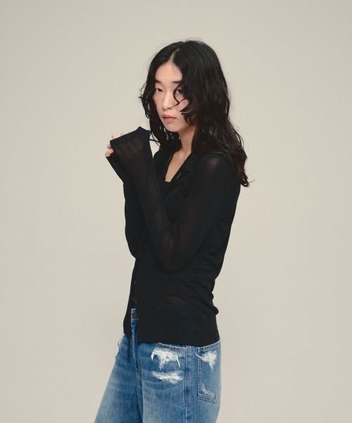 eL（エル）の「【eL】Tie Sheer Shirt/878269（シャツ/ブラウス・レディース・ブラック/ライトブルー・FREE）」の14枚目の写真