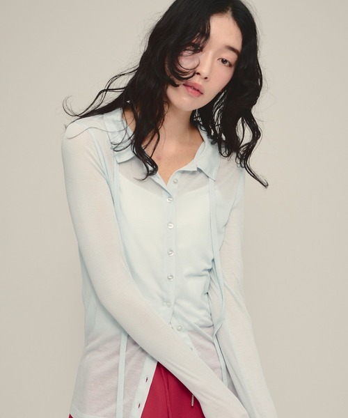 eL（エル）の「【eL】Tie Sheer Shirt/878269（シャツ/ブラウス・レディース・ブラック/ライトブルー・FREE）」の21枚目の写真