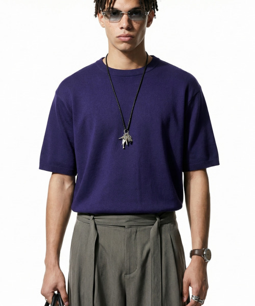 BUTTON SEOUL(ボタンソウル)の「クールビスコースエッセンシャルラウンドハーフニット (3 COLOR)(Tシャツ/カットソー・メンズ・ホワイト/ブラック/ネイビー・SMALL/X-LARGE/LARGE/MEDIUM)」の5枚目の写真