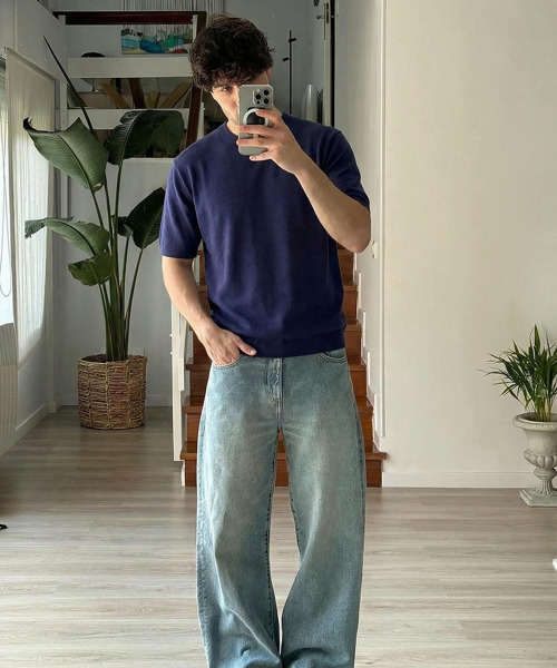 BUTTON SEOUL(ボタンソウル)の「クールビスコースエッセンシャルラウンドハーフニット (3 COLOR)(Tシャツ/カットソー・メンズ・ホワイト/ブラック/ネイビー・SMALL/X-LARGE/LARGE/MEDIUM)」の7枚目の写真