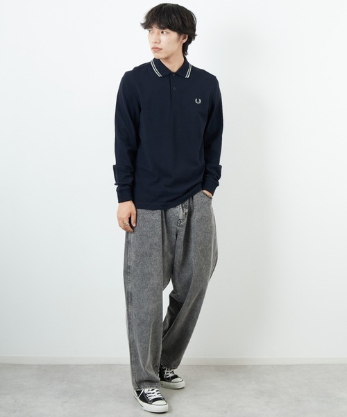 雙條紋裝飾長袖POLO衫 M3636