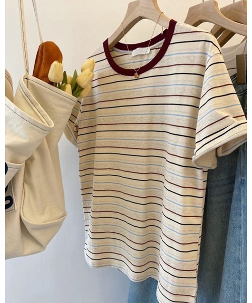 lulufa（ルルファ）の「配色クルーネックマルチボーダーカットソー（Tシャツ/カットソー・レディース・グリーン/アイボリー・FREE）」の14枚目の写真