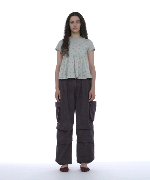PARTIMENTO WOMEN(パルティメントウィメン)の「オーバーレイペプラムショートスリーブT_ミントフローラル(Tシャツ/カットソー・レディース・その他・SMALL/MEDIUM)」の6枚目の写真
