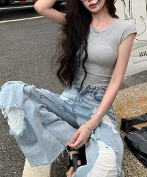 バックオープンフレンチスリーブTシャツ