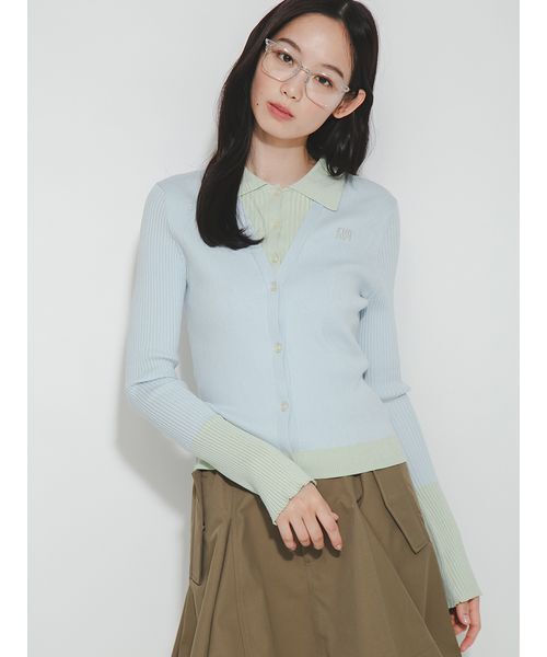 FURFUR(ファーファー)の「【UVカット】レイヤードライクリブカーディガン(カーディガン/ボレロ・レディース・チャコールグレー/ライトブルー/グレー・F)」の3枚目の写真