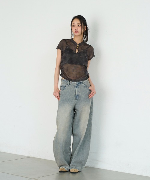 RAY CASSIN(レイカズン)の「チャイナシアーTシャツ(Tシャツ/カットソー・レディース・グレー系その他2/アイボリー/ブラウン系その他2/チャコールグレー/イエロー系その他2・FREE)」の17枚目の写真