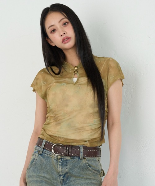 RAY CASSIN(レイカズン)の「チャイナシアーTシャツ(Tシャツ/カットソー・レディース・グレー系その他2/アイボリー/ブラウン系その他2/チャコールグレー/イエロー系その他2・FREE)」の22枚目の写真