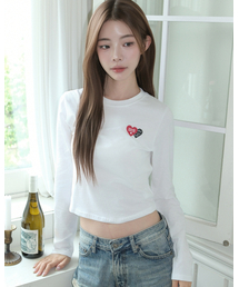 ラブラブムア クロップ長袖Tシャツ [ホワイト]