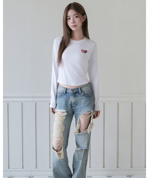 muahmuah（ムーアムーア）の「ラブラブムア クロップ長袖Tシャツ [ホワイト]（Tシャツ/カットソー・レディース・その他・FREE）」の3枚目の写真