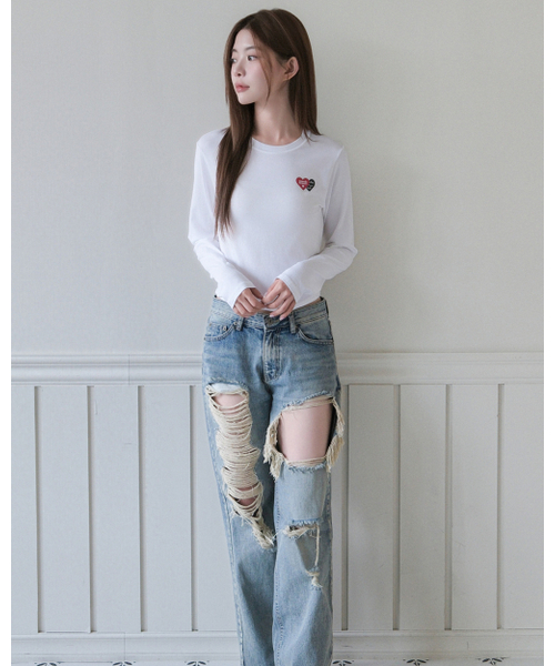 muahmuah（ムーアムーア）の「ラブラブムア クロップ長袖Tシャツ [ホワイト]（Tシャツ/カットソー・レディース・その他・FREE）」の4枚目の写真