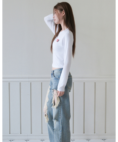 muahmuah（ムーアムーア）の「ラブラブムア クロップ長袖Tシャツ [ホワイト]（Tシャツ/カットソー・レディース・その他・FREE）」の5枚目の写真