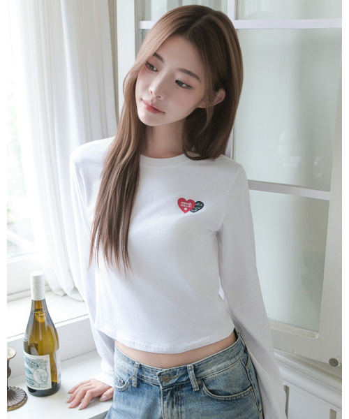 muahmuah（ムーアムーア）の「ラブラブムア クロップ長袖Tシャツ [ホワイト]（Tシャツ/カットソー・レディース・その他・FREE）」の6枚目の写真