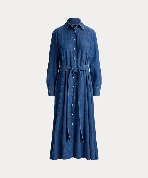 POLO RALPH LAUREN(ポロ ラルフ ローレン)の「シャンブレー タイウエスト シャツドレス(シャツワンピース・レディース・ブルー・2/0/4/00/6/8)」の6枚目の写真