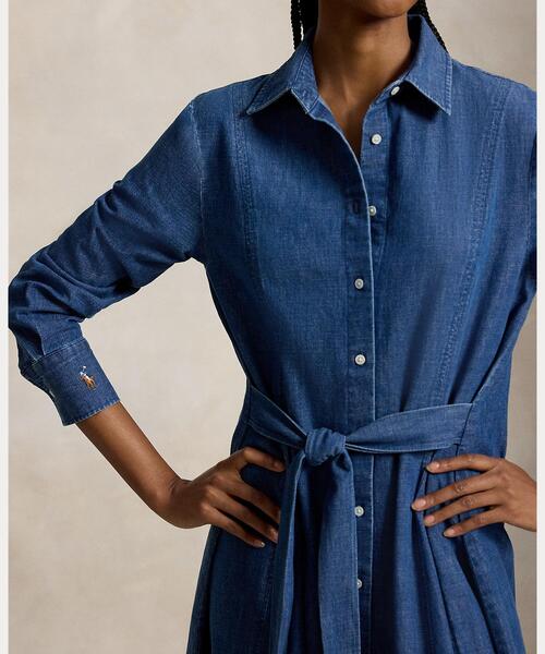 POLO RALPH LAUREN(ポロ ラルフ ローレン)の「シャンブレー タイウエスト シャツドレス(シャツワンピース・レディース・ブルー・2/0/4/00/6/8)」の4枚目の写真
