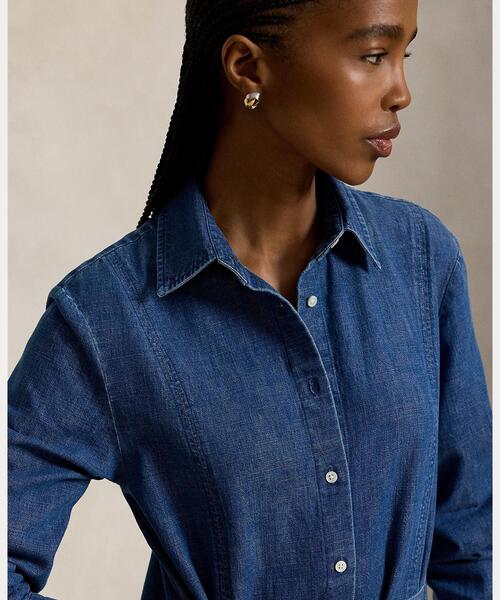 POLO RALPH LAUREN(ポロ ラルフ ローレン)の「シャンブレー タイウエスト シャツドレス(シャツワンピース・レディース・ブルー・2/0/4/00/6/8)」の2枚目の写真
