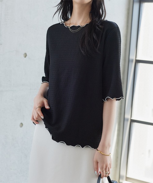KOBE LETTUCE(コウベレタス)の「膨れジャガードメロウカットソー(Tシャツ/カットソー・レディース・ネイビー/ピンク/オフホワイト/ミント/ブラック・M)」の13枚目の写真