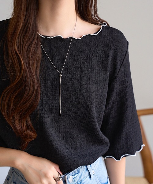 KOBE LETTUCE(コウベレタス)の「膨れジャガードメロウカットソー(Tシャツ/カットソー・レディース・ネイビー/ピンク/オフホワイト/ミント/ブラック・M)」の12枚目の写真
