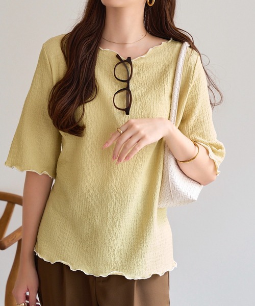 KOBE LETTUCE(コウベレタス)の「膨れジャガードメロウカットソー(Tシャツ/カットソー・レディース・ネイビー/ピンク/オフホワイト/ミント/ブラック・M)」の15枚目の写真