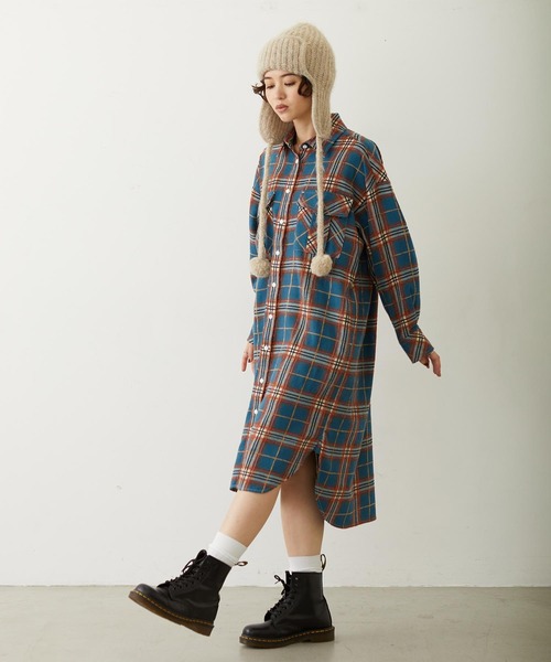 MILKFED.(ミルクフェド)の「LOGO PLAID SHIRT DRESS(ワンピース・レディース・ブルー/ブラウン/ブラック・M/S)」の8枚目の写真