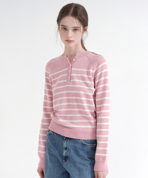 Round Stripe Button Knit (Pink)