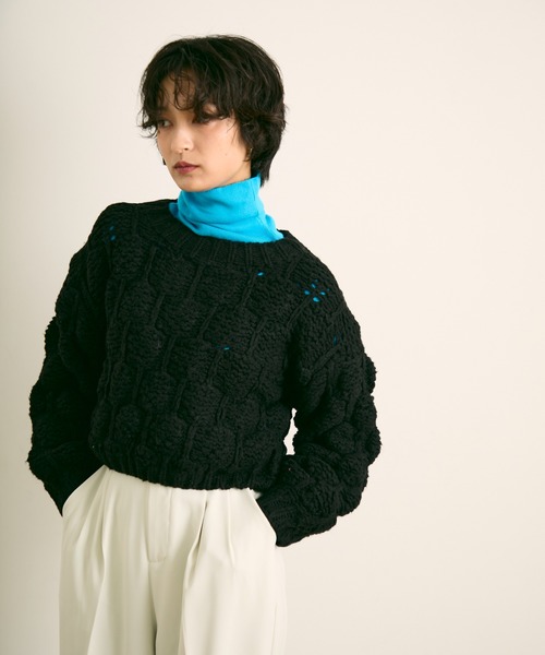 uchi.(ウチ)の「ケーブル編みニットプルオーバー(Tシャツ/カットソー・レディース・ブラック/グレー・FREE)」の1枚目の写真