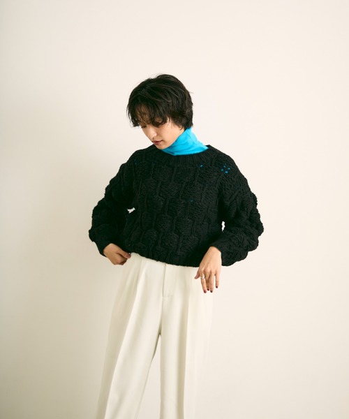 uchi.(ウチ)の「ケーブル編みニットプルオーバー(Tシャツ/カットソー・レディース・ブラック/グレー・FREE)」の3枚目の写真
