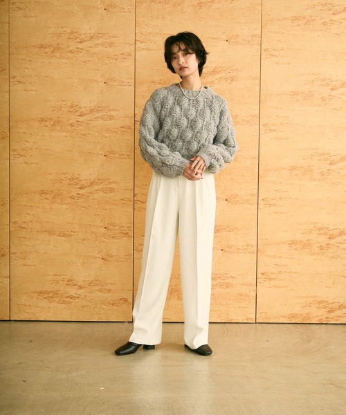 uchi.(ウチ)の「ケーブル編みニットプルオーバー(Tシャツ/カットソー・レディース・ブラック/グレー・FREE)」の21枚目の写真