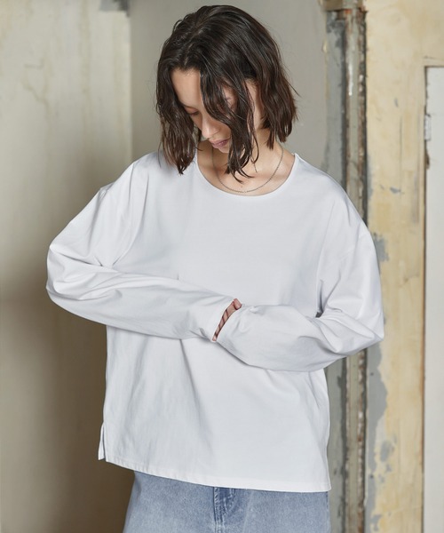 ROCHEM（ローシェン）の「サイドスリットベーシックUネックロンT（Tシャツ/カットソー・メンズ・ベージュ/ブラック/ホワイト・XS/S/M/L）」の7枚目の写真