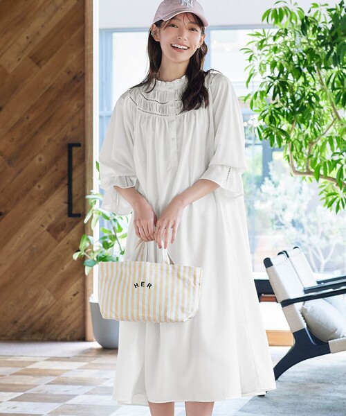 Tiaclasse(ティアクラッセ)の「【大きいサイズ】レースギャザーフリルネックワンピース(ワンピース・レディース・ブラウン/オフホワイト/ブラック・XXL/XL)」の19枚目の写真