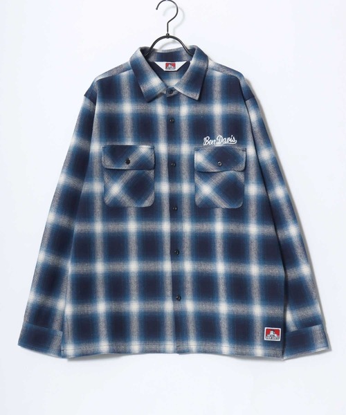 BEN DAVIS(ベンデイビス)の「BEN DAVIS/ベンデイビス EMBRO OMBRE SHIRT/オーバーサイズ バックプリント刺繍 起毛 オンブレチェック フランネル長袖シャツ/ワークシャツ/レディース メンズ(シャツ/ブラウス・メンズ・ブラウン/ブルー/ブラック・M/L/XL)」の14枚目の写真