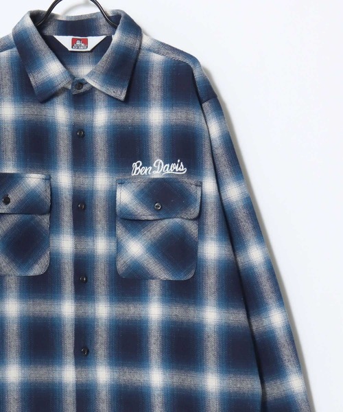 BEN DAVIS(ベンデイビス)の「BEN DAVIS/ベンデイビス EMBRO OMBRE SHIRT/オーバーサイズ バックプリント刺繍 起毛 オンブレチェック フランネル長袖シャツ/ワークシャツ/レディース メンズ(シャツ/ブラウス・メンズ・ブラウン/ブルー/ブラック・M/L/XL)」の8枚目の写真