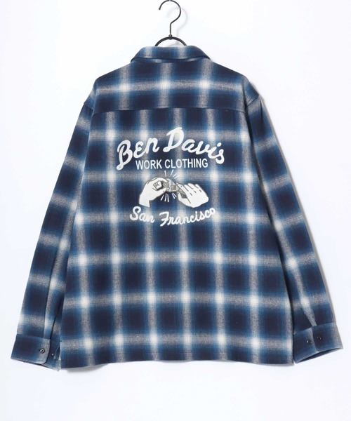 BEN DAVIS(ベンデイビス)の「BEN DAVIS/ベンデイビス EMBRO OMBRE SHIRT/オーバーサイズ バックプリント刺繍 起毛 オンブレチェック フランネル長袖シャツ/ワークシャツ/レディース メンズ(シャツ/ブラウス・メンズ・ブラウン/ブルー/ブラック・M/L/XL)」の15枚目の写真
