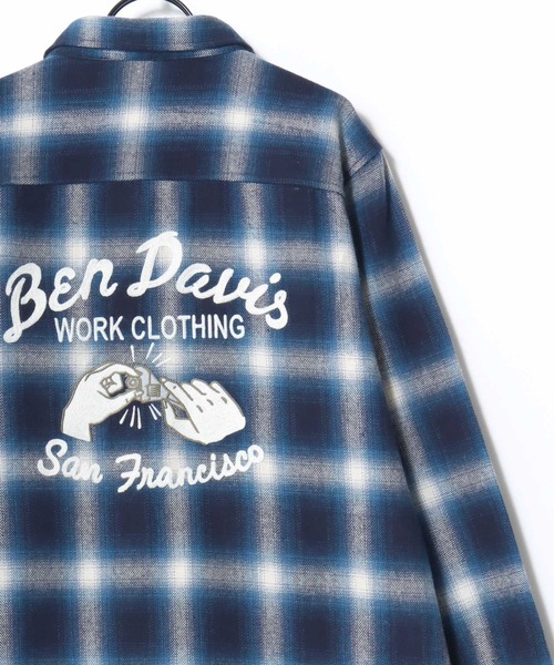 BEN DAVIS(ベンデイビス)の「BEN DAVIS/ベンデイビス EMBRO OMBRE SHIRT/オーバーサイズ バックプリント刺繍 起毛 オンブレチェック フランネル長袖シャツ/ワークシャツ/レディース メンズ(シャツ/ブラウス・メンズ・ブラウン/ブルー/ブラック・M/L/XL)」の9枚目の写真