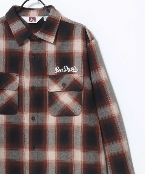 BEN DAVIS(ベンデイビス)の「BEN DAVIS/ベンデイビス EMBRO OMBRE SHIRT/オーバーサイズ バックプリント刺繍 起毛 オンブレチェック フランネル長袖シャツ/ワークシャツ/レディース メンズ(シャツ/ブラウス・メンズ・ブラウン/ブルー/ブラック・M/L/XL)」の6枚目の写真